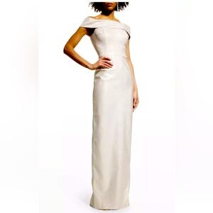 Rickie Freeman For Teri JonOff-Shoulder Metallic Column Gown Sz 16 Retails $560